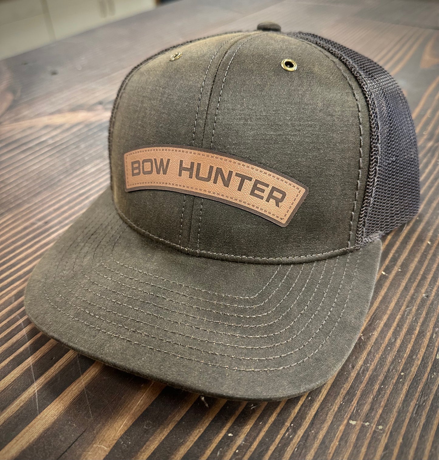 Brown Greaser Bowhunter Leather Patch Hat