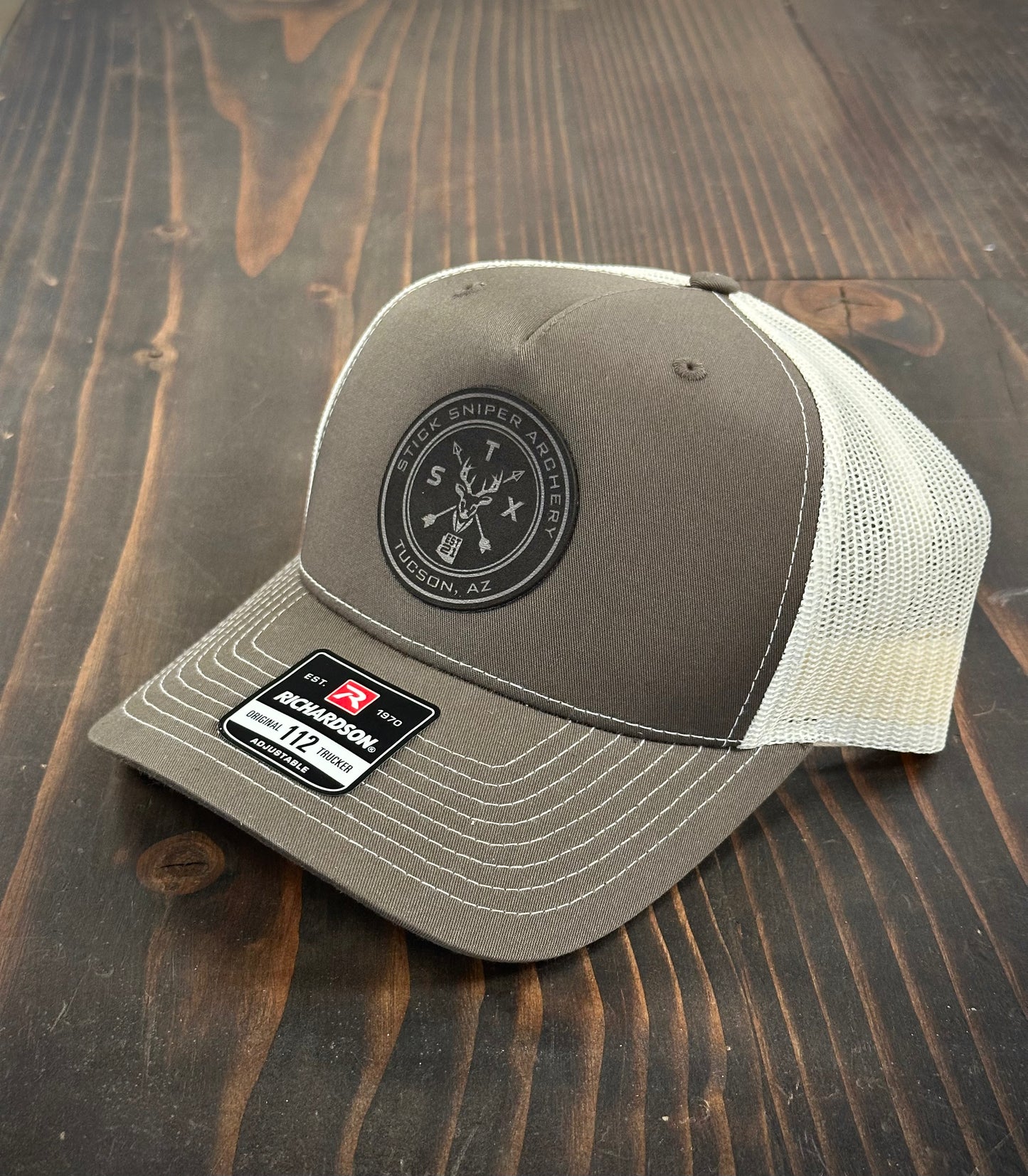 STK OD Green/Creme Trucker Hat - Leather Circle Deer Patch