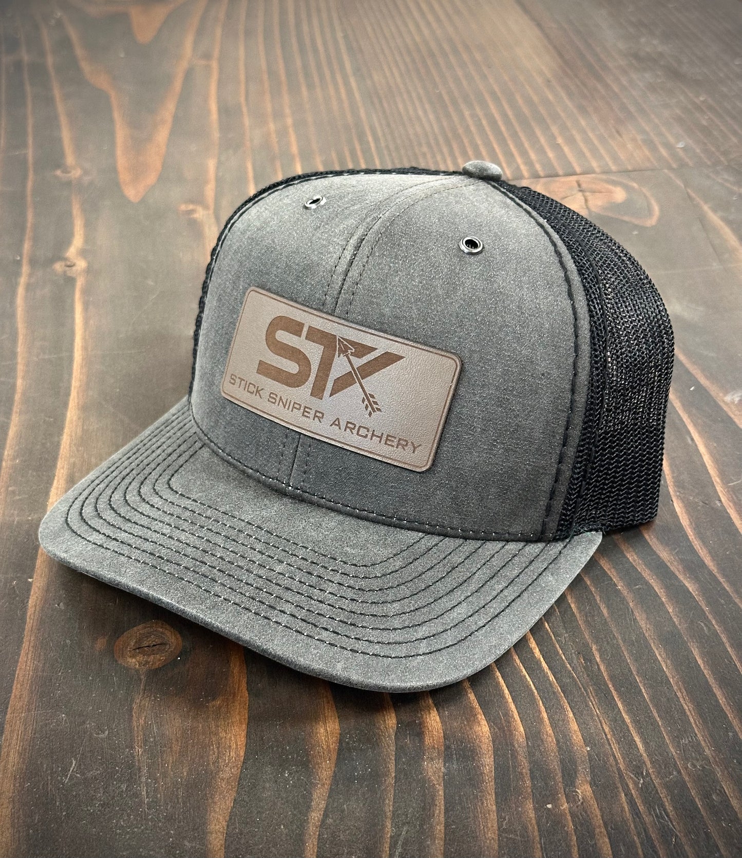 STK Charcoal/Black Trucker Hat - Leather Logo Patch