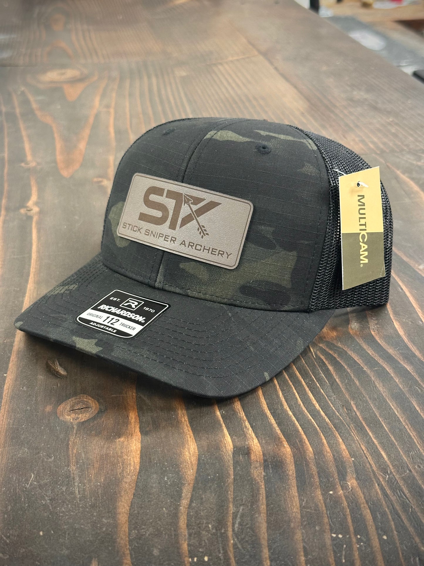STK Black Camo Trucker Hat - Leather Logo Patch